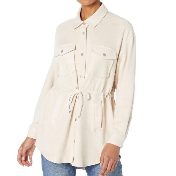 Blank NYC Shacket WMNS L Beige Snap Tied Jacket Longline Faux Suede Flap Pockets - Picture 6 of 14
